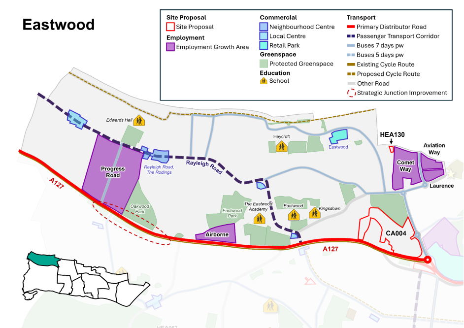 Map showing site proposals, transport network and key services.