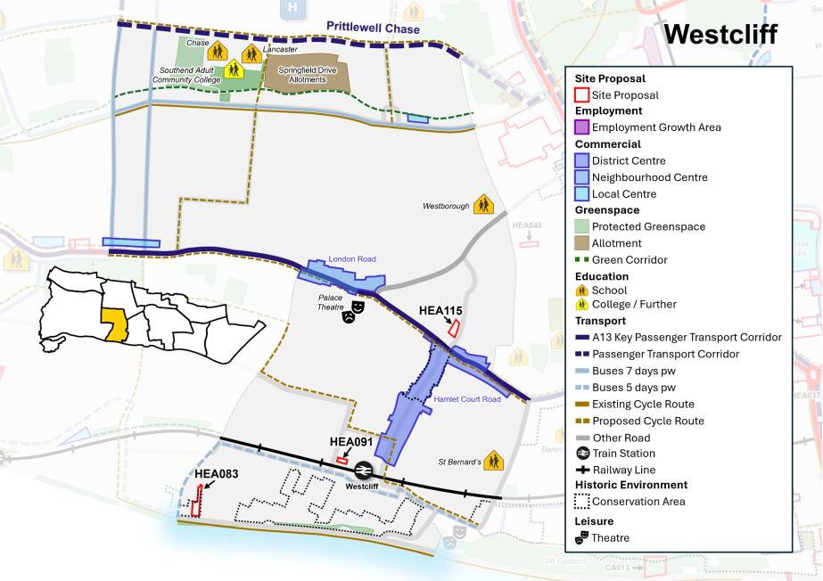 Map showing site proposals, transport network and key services.